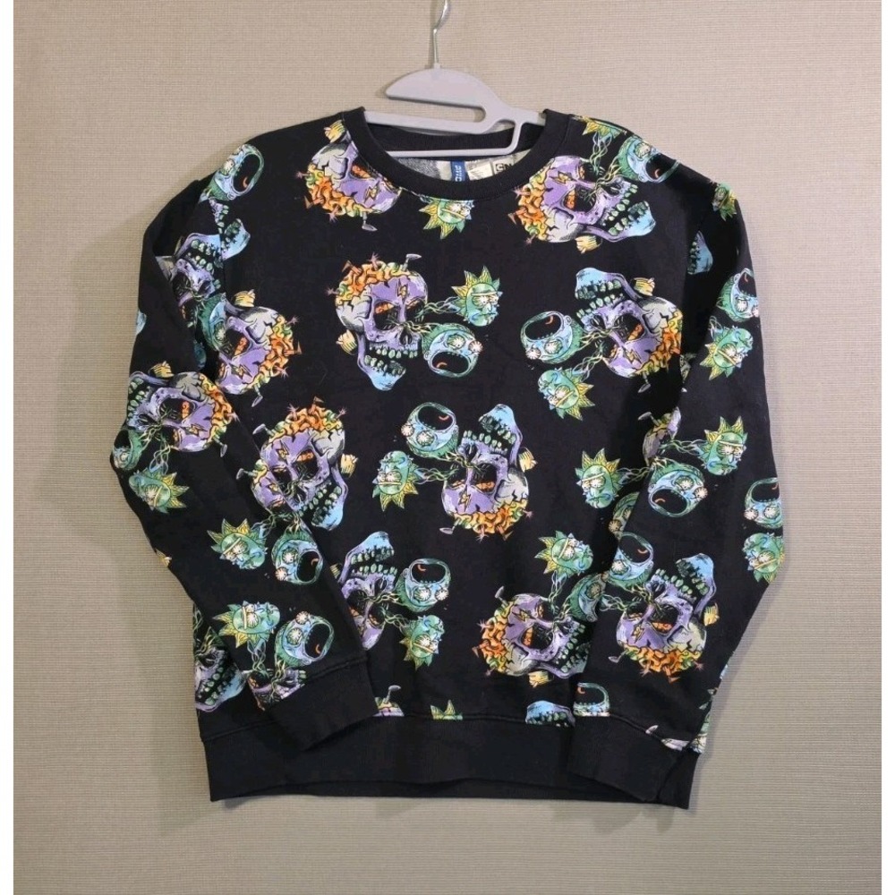 H&M Divided Rick and Morty Cartoon Network Skull Print Cotton Sweatshirt Size S